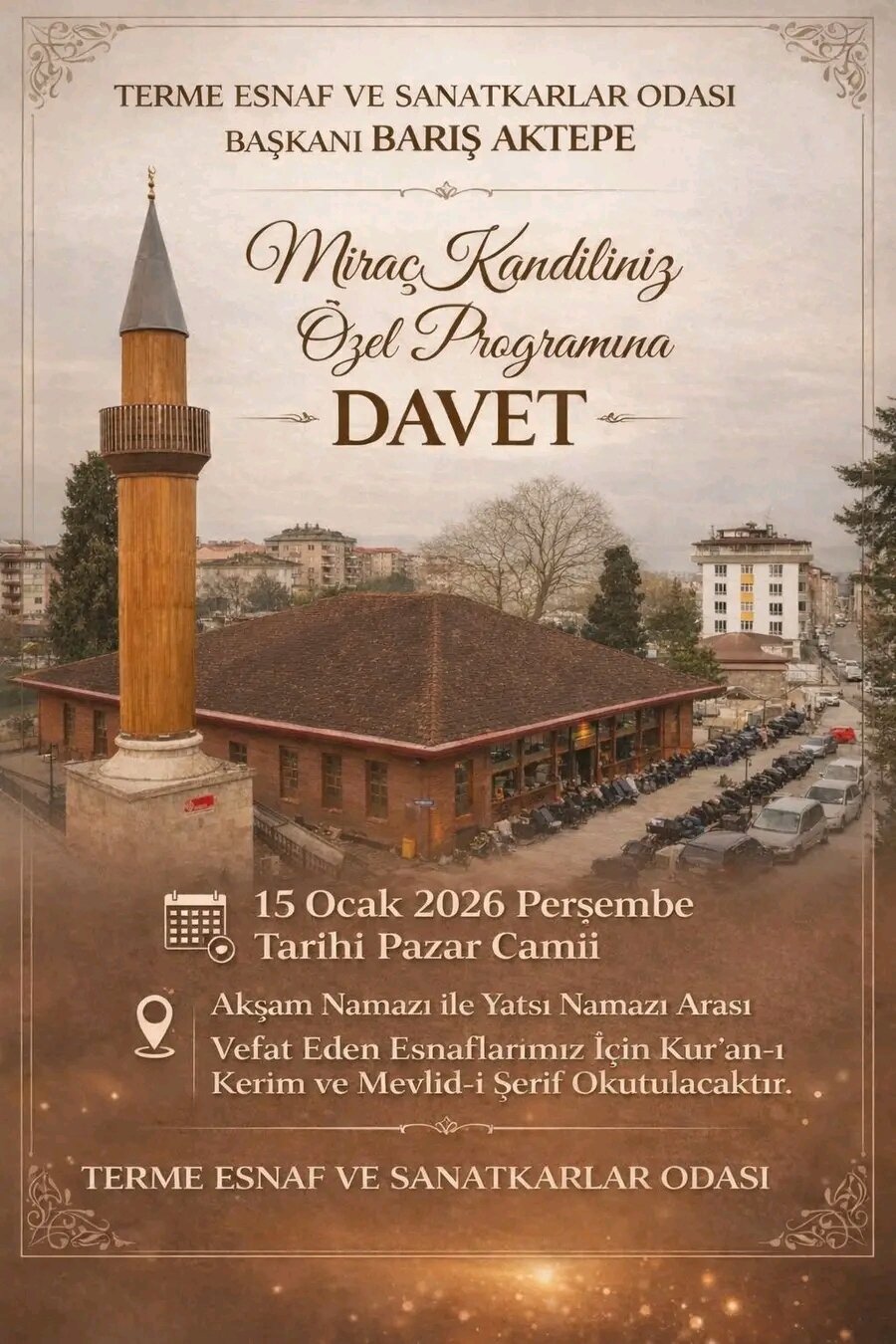 Terme’de Miraç Kandili’nde Esnaflar İçin Kur’an ve Mevlid Programı Düzenlendi